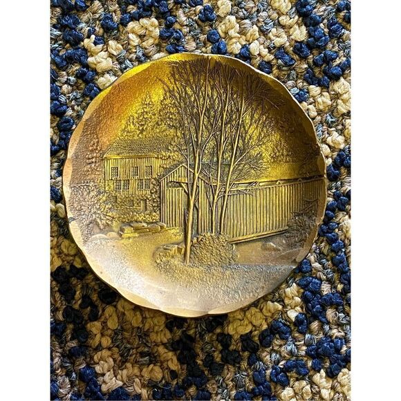 Vintage Wendell August Solid Bronze Forge Farm Plate , Antique 4.3" Coaster, Dec - Picture 1 of 3
